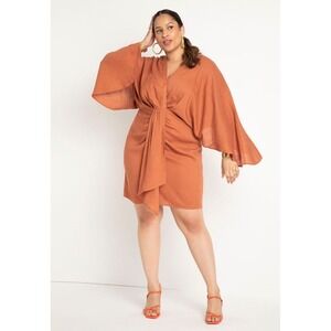 Eloqui Rust Sz 28  Kimono Sleeve Wrap Dress With Tie Front & Elastic Waist NWT
